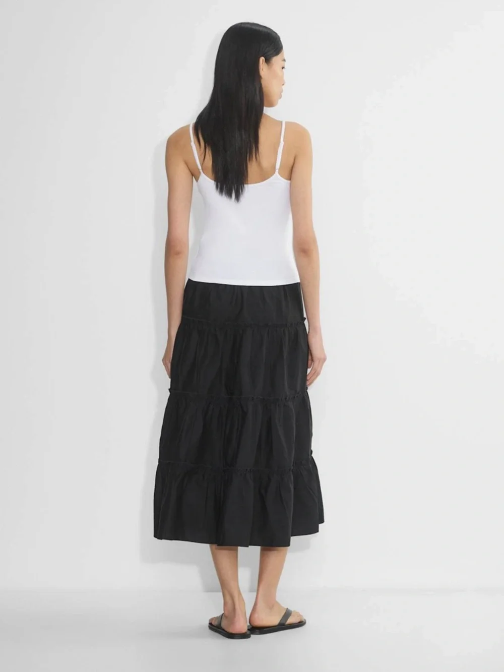 Aritzia Sunday Best Mars Skirt Size Small Black Tiered Maxi Cotton High Rise - Picture 5 of 15